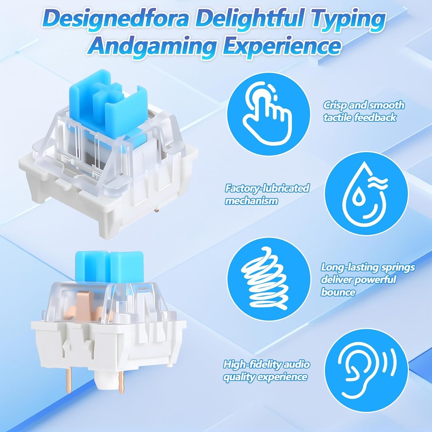 Keyboard Gaming Blue Switch - 100 interrupteurs bleus pratiques, à commutation