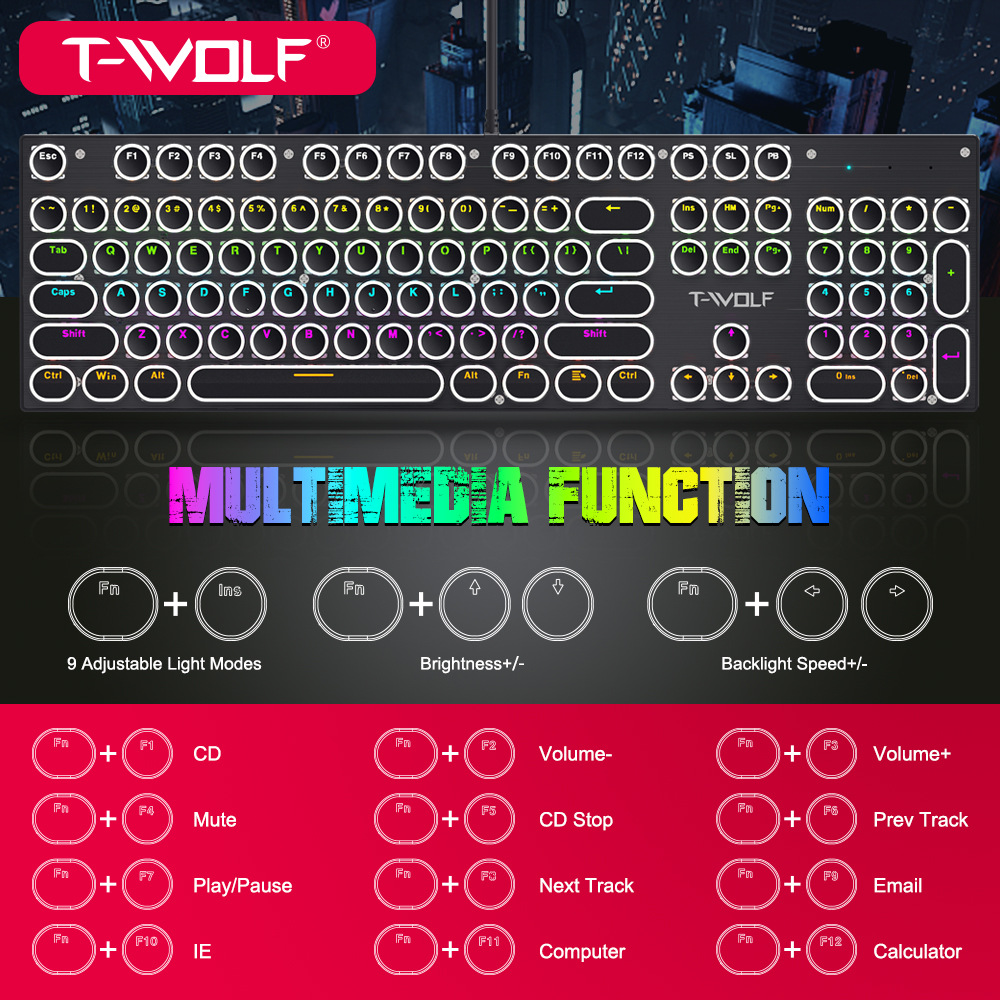 T75 rétro Punk clavier mécaniq - Keyboard Gaming Blue Switch avis et prix